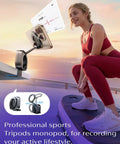 Woman exercising with MagSafe Phone Holder For Air Travel Compact Travel Gadget For iPhone 12 13 14 15 16 attached to treadmill