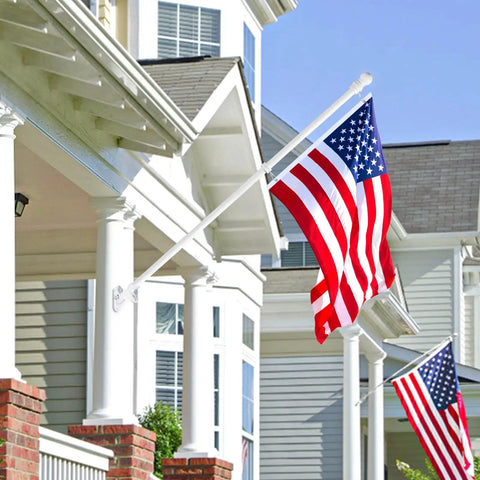 Top Shelf White Aluminum Flag Pole Rings With Grip Tight Clamps Two Pack No Sweat Antitwist Swivels For Slick 360 Degree Rotation And Hassle Free Patriotic Display with American flag.
