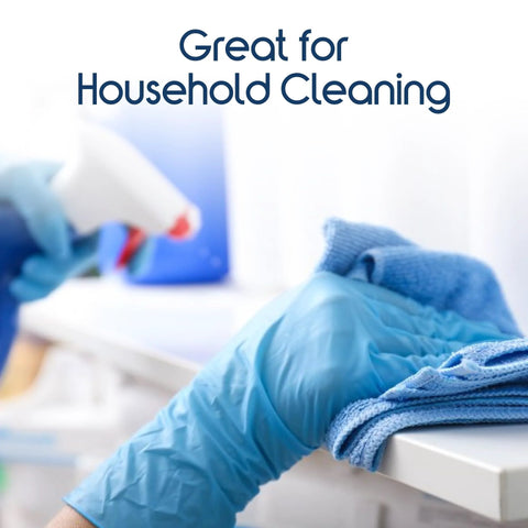 Blue disposable gloves, latex-free nitrile-vinyl blend, large size, for cleaning.