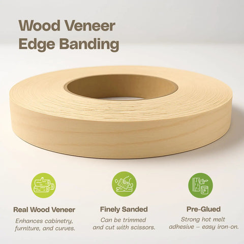 Birch Pre-Finished Real Wood Veneer Edge Banding Tape 2 Inch By 50 Feet Roll with Clear Satin UV Finish