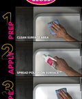 Real Deal Carnauba Wax Kitchen And Bath Polish Removes Scratches Stains Water Spots Protects Fiberglass Marble Acrylic Ceramic Chrome Stainless Steel 16 Oz Jar, step-by-step application instructions on a surface.