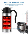 12V Car Kettle Boiler 650ml Travel Water Heater for Car With Double Layer 304 Stainless Steel And DC 12V Charger