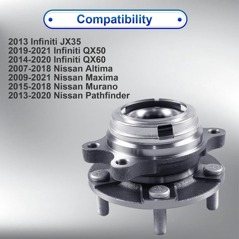 2 Pack Front Wheel Hub And Bearing Assembly For Infiniti JX35 QX50 QX60 Altima Maxima Murano Pathfinder And Nissan 5 Lug With Abs Integrated 4 Hole Flange Precise Fit Part 513296 Interchangeable With 402023JA0A