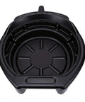 Heavy Duty 15L Oil Drain Pan With Anti Splash Spout For Car And Motorcycle Oil Changes Super Tough Plastic Resists Heat And Cracks, top view.