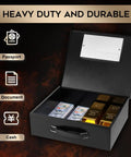 Rugged Portable Metal Safe Box With Digital Code Lock For Documents And Valuables Fire Resistant Safe For Car Home Office And Outdoor Use Large Black Security Box