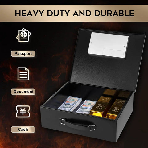 Rugged Portable Metal Safe Box With Digital Code Lock For Documents And Valuables Fire Resistant Safe For Car Home Office And Outdoor Use Large Black Security Box