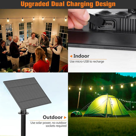 100Ft Solar String Lights Outdoor Waterproof With Remote Dimmer Lit Backyard Vibes 32 Vintage Edison Bulbs Solar Powered
