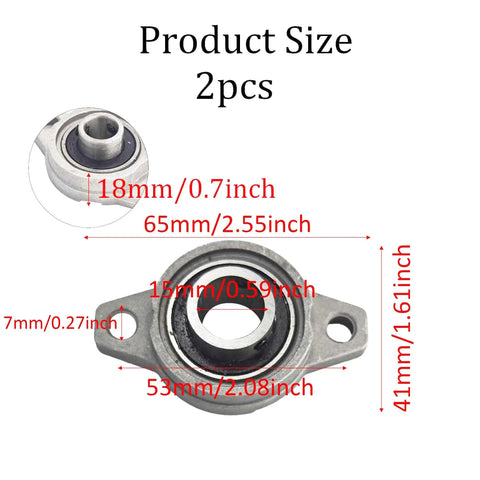 2 Pack KFL000 15mm Pillow Block Flange Bearing Self Aligning Mounted Zinc Aluminum Alloy Bearing for Linear Shaft Support in Machinery, Power Equipment and DIY Projects, size diagram 65x41x18mm