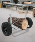 Heavy Duty Log Dolly With Chain For Big Wood 1600 Lb Capacity Skidder Built From All Steel With Rust Resistant Coat Easy Load And Move Timber Ideal For Logging Firewood And Yard Work, chain secured log on steel dolly