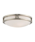 Titania 2-Light Ceiling Mount Fixture in Brushed Nickel with Transitional Design, steel construction, satin glass, modern look