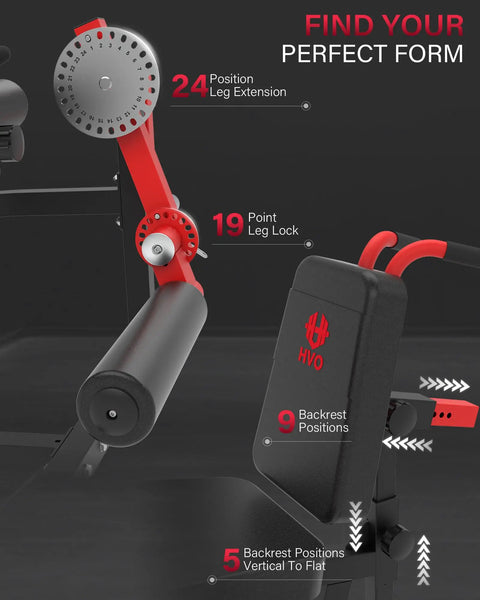 Close-up of Six In One Leg Extension And Curl Machine for Home Gym with adjustable backrest and leg settings.