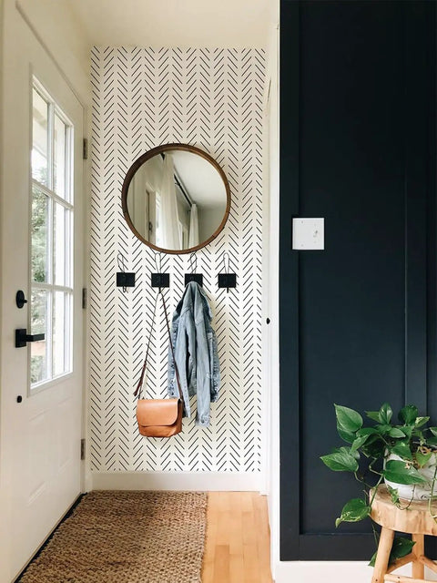 Black And White Peel And Stick Herringbone Wallpaper For Bathroom Modern Geometric Self Adhesive Contact Paper in entryway