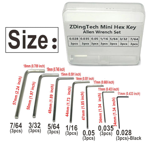 21 Piece Pocket Sized Hex Key Set With Rust Resistant Black Oxide Finish, mini Allen wrenches in various sizes, clear case shown