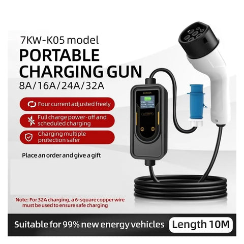 No Fuss Portable Ev Charger 7Kw 3.5Kw With 10 Meter Type 2 Cable Single Phase Wallbox Kit for safe electric vehicle charging