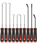 12 Piece Automotive Pick And Hook Tool Set For Mechanics, All In One Oil Seal Removal Kit With 4 Flat Hooks And 8 Precision Picks, Ideal For O Rings, Oil Seals, Gaskets, Hoses, And Seal Replacement, shown with black and red handles