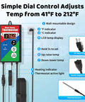 Beefed Up 3500W Immersion Water Heater Dishes Out Insta Hot Water For Bathtub Stock Tank Or Pond Hookups With Zero Fuss Plug And Play Auto Temp Lock System showing LCD thermostat display and control features.