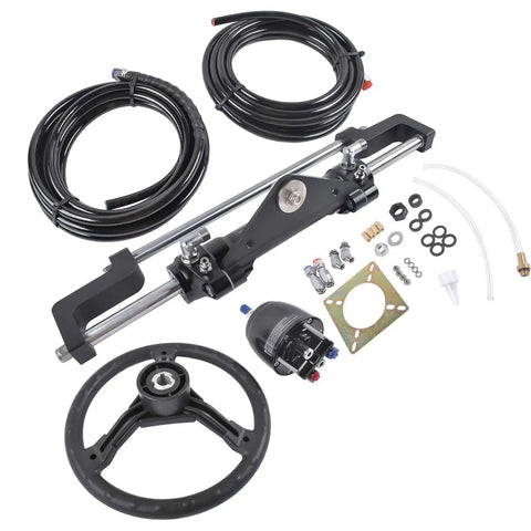 Outboard Boat Steering Kit With 13.5 Inch Aluminum Wheel 18 Foot Hoses And 6.9 MPa 1000 PSI PSI Helm Pump Built Tough For 300HP Boats