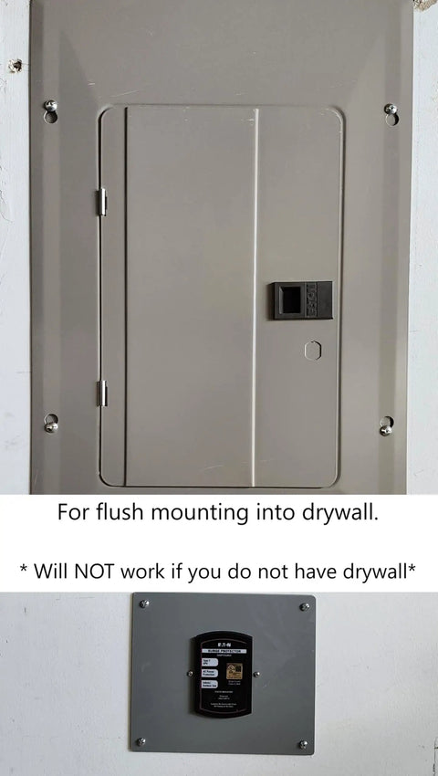 Flush Mount Plate Kit For Whole Home Surge Protector Acrylic Gray Easy Install For CHSPT2ULTRA And CHSPT2SURGE installed on drywall.