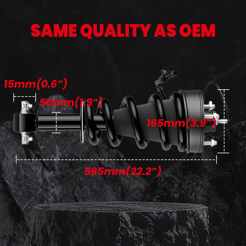 Cadillac Escalade Front Magnetic Strut Shock Assembly Pair for 2015 to 2020 Models detailed dimensions shown
