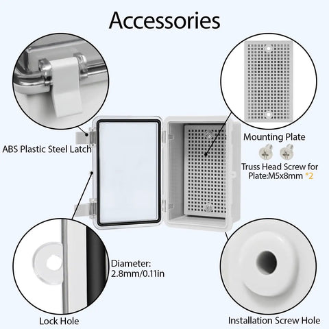 Accessories of ABS Plastic IP65 Dustproof Waterproof Junction Box With Hinged Shell And Clear PC Cover Gray 5.9 X 3.9 X 2.8 Inches