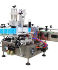 Automatic Desktop Labeling Machine Killer Speed Label Applicator, compact stainless steel unit for square, round, and hexagonal bottles.