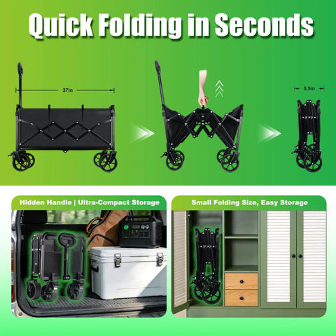 Heavy Duty Collapsible Wagon Cart With 31.5x17 Inch Tabletop, 500 Lb Capacity, All Terrain Folding Cart With Brakes And Swivel Wheels