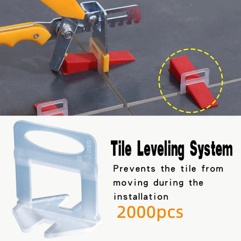 DIY Friendly Tile Spacers And Leveling Clips Set, 2000 Pcs 1/8 Inch Spacers For Ceramic And Stone Installation with tools shown