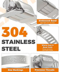 Close-up of 200 Piece Hose Clamp Kit Assortment In Heavy Duty 304 Stainless Steel Worm Gear Clamps with size markings.