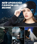 Bluetooth Beanie With Light USB Rechargeable LED Headlamp Winter Hat For Running Hiking Hunting Skiing Black Unisex