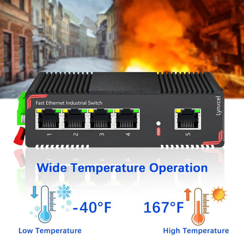 5 Port Industrial Ethernet Switch for DIN Rail Unmanaged IP40 Network Switch With 4 10 100 Mbps Ethernet Ports and 1 Uplink Port 1 Gbps