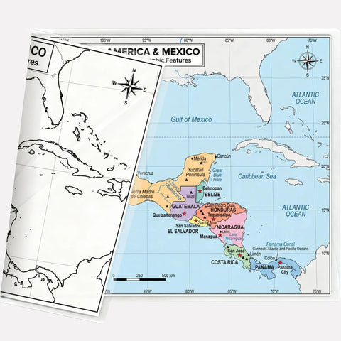 11x17 Laminated Dry Erase Central America And Mexico Map, Double Sided With Color Front And Blank Outline Back, Reusable Geography Chart