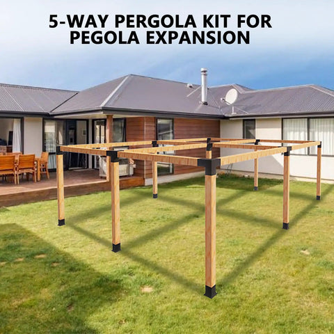 Heavy Duty 5 Way Right Corner Pergola Brackets Kit For 3.5 Inch Wood Beams With Post Anchors, 2 Pack, Galvanized Steel Rust Proof, Ideal For Patio Pergolas Gazebos And Log Cabins