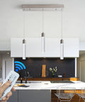 Modern Pendant Light With Adjustable Height In Brushed Nickel For Kitchen Island And Dining Bar, remote-controlled