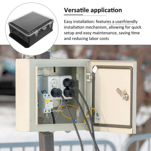 Outdoor Waterproof Electrical Junction Box Enclosure With Cover Plastic Weatherproof Housing For Residential No Fuss Commercial And Industrial Use Spacious Interior And Easy Install Rugged Durable Box For Safe Quick Wiring installed outdoors with wiring