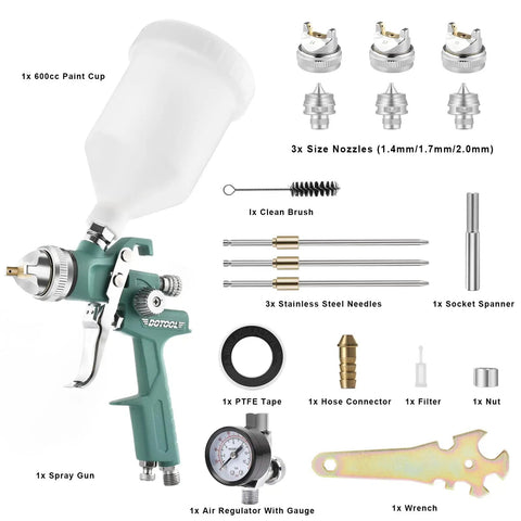 Hella Durable Hvlp Spray Gun Kit Featuring Three Precision Nozzles For Fast Automotive Basecoat Application with 600cc paint cup