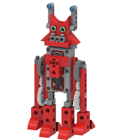 Red robot model from Hands On Robot Factory STEM Kit For Kids Ages Five And Up Build Eight Motorized Robots With A Storybook Guide