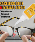 Fine Tip Eyeglass Temples Repair Adhesive For Quick Bonding On Metal And Hard Resin Frames Ideal For Beginners Students Teens And Adults For Home Travel School And Daily Wear No Hassle Fix applied to black tortoise-shell glasses