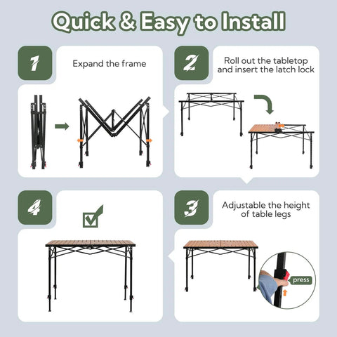 Assembly instructions for Tailgate Ready Portable Outdoor Adjustable Height Camping Table For 2 To 6 People.
