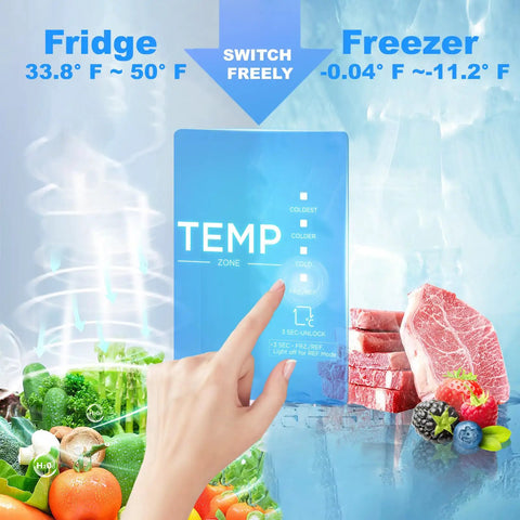 Big Boy 21 Cubic Foot Upright Freezer And Convertible Refrigerator With Glass Shelves Frost Free Setup LED display for temperature settings.