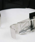 Close-up of Quick Release Scuba Tank Strap with stainless steel buckle and adjustable 2-inch nylon band on white background.