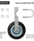 Gate Helper Wheel Set For Swing Gates Up To One And Five Eighths Inches To Two Inches Frame, heavy-duty components shown.