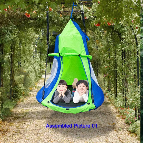 Waterproof Hanging Swing Tent Cover For 40 Inch Round Saucer Disc Nest Hammock Chair Play House Castle Nest With Detachable Tent Swing Attachment For Indoor Outdoor Use In Backyard Or Playground Cozy Private Space For Kids with children inside