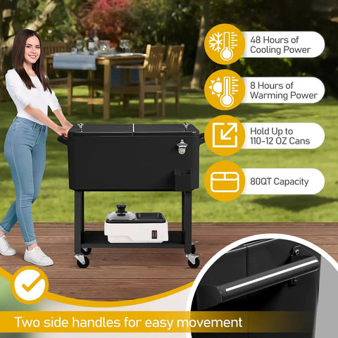 80 Quart Rolling Cooler With Wheels For Outdoor Parties Pink Ice Chest On Wheels Portable Stand Up Cooler With Shelf