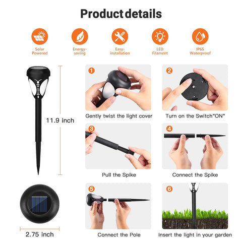Assembly guide for Must Have Easy Install Solar Pathway Lights Outdoor Garden 6 Pack Warm White LED Landscape Lights