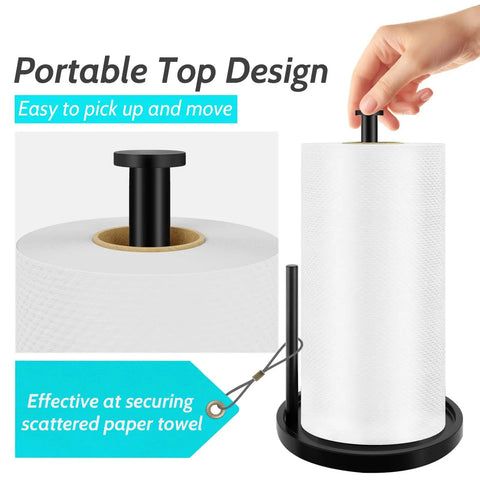 Stainless Steel Freestanding Paper Towel Holder For Countertop, Black Rack With Anti Slip Weighted Base, Effortless One Hand Tear Design Keeps Kitchen Looking Fresh, portable top design.