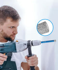 Dry diamond drill bit set, 10 pcs, 1/4 in (6 mm); side view of man using a blue drill for ceramic and tile