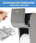 Hand using 15 Pcs Universal Paper Towel Dispenser Key Set With 3 Key Rings Replacement Keys For Most Commercial Paper Towel And Toilet Paper Dispensers Heavy Duty Emergency Access For Busy Restrooms on steel dispenser