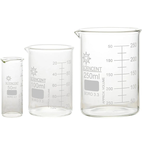 Heat Resistant Glass Beaker Set Of 3 50 Milliliter 100 Milliliter And 250 Milliliter With No Spill Spout Ideal For Boiling And Everyday At Home Lab Experiments