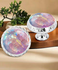 6 Piece Iridescent Pink Crystal Cabinet Knob Set With Silver Finish, Dope Multicolor Glass Drawer Pulls for Cabinets