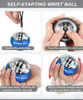 Wrist Torque Ball Hand Exerciser For Forearm And Grip Strength Easy Start Ball With Sleeve Safety Rope Durable Blue Finish Curaball Inspired Home Rehab Gear, blue gyro ball with wrist strap